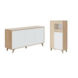 Set Mobili da Soggiorno Marrone Rovere Bianco Modulabile 8 Ripiani, 6 Ante - Leverano