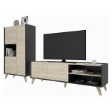 Set Mobili da Soggiorno Marrone Rovere Nero Antracite Cassetti Modulabile, 5 Ripiani - Tulare