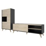 Set Mobili da Soggiorno Marrone Rovere Nero Antracite Cassetti Modulabile, 5 Ripiani - Tulare
