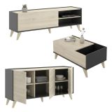 Set Mobili da Soggiorno Marrone Rovere Nero Antracite Cassetti Modulabile, 5 Ripiani - Tuscola