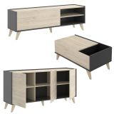Set Mobili da Soggiorno Marrone Rovere Nero Antracite Cassetti Modulabile, 5 Ripiani - Tuscola