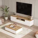 Set Mobili da Soggiorno Marrone Rovere Nodi Bianco Modulabile 4 Ripiani, 3 Ante - Nepi
