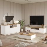 Set Mobili da Soggiorno Marrone Rovere Nodi Bianco Modulabile 7 Ripiani, 9 Ante - Robella