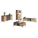 Set Mobili da Soggiorno Marrone Rovere Nodi Nero Antracite Modulabile 15 Ripiani, 6 Ante - Foza