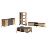 Set Mobili da Soggiorno Marrone Rovere Nodi Nero Antracite Modulabile 15 Ripiani, 6 Ante - Foza