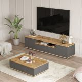 Set Mobili da Soggiorno Marrone Rovere Nodi Nero Modulabile 2 Ripiani, 5 Ante - Nativo