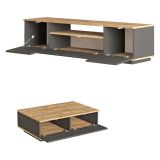 Set Mobili da Soggiorno Marrone Rovere Nodi Nero Modulabile 2 Ripiani, 5 Ante - Nativo