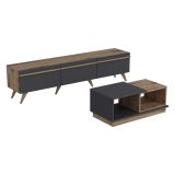 Set Mobili da Soggiorno Nero Antracite Marrone Noce Modulabile 2 Ripiani, 3 Ante - Lerici