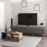 Set Mobili da Soggiorno Nero Antracite Marrone Noce Modulabile 2 Ripiani, 3 Ante - Lerici