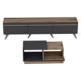 Set Mobili da Soggiorno Nero Antracite Marrone Noce Modulabile 2 Ripiani, 3 Ante - Lerici