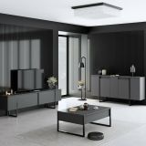 Set Mobili da Soggiorno Nero Antracite Modulabile 4 Ripiani, Apertura Battente, a Ribalta - Pignano