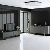 Set Mobili da Soggiorno Nero Antracite oro Modulabile 4 Ripiani, Apertura Battente, a Ribalta - Pignano