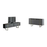 Set Mobili da Soggiorno Nero Antracite oro Modulabile 4 Ripiani, Apertura Battente, a Ribalta - Pignano