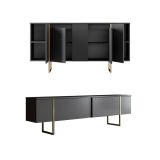Set Mobili da Soggiorno Nero Antracite oro Modulabile 4 Ripiani, Apertura Battente, a Ribalta - Pignano