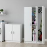 Set Mobili per Lavanderia Bianco 6 Ripiani 8 Vani, Apertura Battente - Fenis