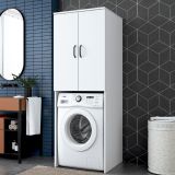Set Mobili per Lavanderia Bianco Nero 2 Ripiani 3 Vani, Apertura Battente - Schianno