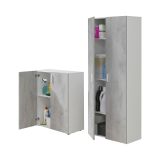 Set Mobili per Lavanderia Grigio Cemento Bianco 4 Ripiani 7 Vani, Apertura Battente - Funes
