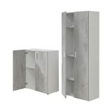 Set Mobili per Lavanderia Grigio Cemento Bianco 4 Ripiani 7 Vani, Apertura Battente - Funes