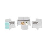 Set salotto cortile 2 poltrone e 1 divano effetto rattan bianco - Amer