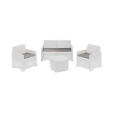 Set salotto cortile 2 poltrone e 1 divano effetto rattan bianco - Amer