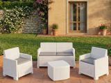 Set salotto cortile 2 poltrone e 1 divano effetto rattan bianco - Amer