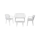 Set salotto da esterno Arbia, Salottino outdoor, Set da balcone o giardino, Composizione soggiorno per esterni, Made in Italy, Bianco