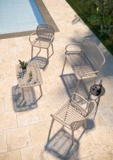 Set salotto da esterno Arbia, Salottino outdoor, Set da balcone o giardino, Composizione soggiorno per esterni, Made in Italy, Tortora