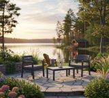 Set salotto da esterno Benevento, Set da giardino con 2 poltrone e 1 tavolino, Salottino indoor e outdoor con cuscini, 100% Made in Italy, Antracite