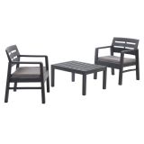 Set salotto da esterno Benevento, Set da giardino con 2 poltrone e 1 tavolino, Salottino indoor e outdoor con cuscini, 100% Made in Italy, Antracite