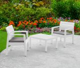 Set salotto da esterno Benevento, Set da giardino con 2 poltrone e 1 tavolino, Salottino indoor e outdoor con cuscini, 100% Made in Italy, Bianco