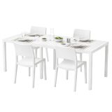Set Salotto da Esterno Bianco 4 Posti Tavolo Tavolo Allungabile, Finitura Effetto Doghe Made in Italy - Masisanno