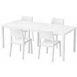 Set Salotto da Esterno Bianco 4 Posti Tavolo Tavolo Allungabile, Finitura Effetto Doghe Made in Italy - Masisanno