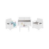 Set Salotto da Esterno Bianco 4 Posti un Tavolino, Cuscini Inclusi - Covo