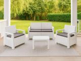 Set Salotto da Esterno Bianco 4 Posti un Tavolino, Cuscini Inclusi - Covo