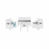 Set Salotto da Esterno Bianco 4 Posti un Tavolino, Cuscini Inclusi - Mioglia