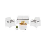 Set Salotto da Esterno Bianco 4 Posti un Tavolino, Cuscini Inclusi - Triulzi