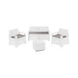 Set Salotto da Esterno Bianco 4 Posti un Tavolino, Cuscini Inclusi - Triulzi
