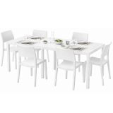 Set Salotto da Esterno Bianco 6 Posti Tavolo Tavolo Allungabile, Finitura Effetto Doghe Made in Italy - Masetanno