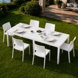 Set Salotto da Esterno Bianco 6 Posti Tavolo Tavolo Allungabile, Finitura Effetto Doghe Made in Italy - Masetanno
