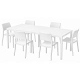 Set Salotto da Esterno Bianco 6 Posti Tavolo Tavolo Allungabile, Finitura Effetto Doghe Made in Italy - Masetanno