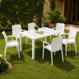 Set Salotto da Esterno Bianco 6 Posti un Tavolino, Impermeabile Idrorepellente Made in Italy - Matarene