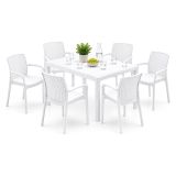 Set Salotto da Esterno Bianco 6 Posti un Tavolino, Impermeabile Idrorepellente Made in Italy - Matarene