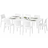 Set Salotto da Esterno Bianco 8 Posti Tavolo Tavolo Allungabile, Finitura Effetto Doghe Made in Italy - Masibanno