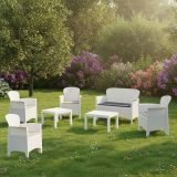 Set Salotto da Esterno Bianco Bianco 6 Posti 2 Tavolini, Beige Made in Italy - Curno