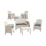 Set Salotto da Esterno Bianco Bianco 6 Posti 2 Tavolini, Impermeabile Idrorepellente Made in Italy - Dervio