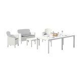 Set Salotto da Esterno Bianco Bianco Salottino 4 Posti, Tavolo 10 Posti Posti un Tavolino, Impermeabile Idrorepellente Made in Italy - Domaso