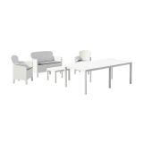 Set Salotto da Esterno Bianco Bianco Salottino 4 Posti, Tavolo 10 Posti Posti un Tavolino, Impermeabile Idrorepellente Made in Italy - Domaso