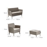 Set salotto da esterno Butera, Salottino outdoor, Set da balcone o giardino, Composizione soggiorno per esterni, 133x67 h76 cm, Tortora