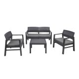 Set salotto da esterno Carpi, Set da giardino con 2 poltrone, 1 divano ed 1 tavolino, Salottino effetto rattan con cuscini, 100% Made in Italy, Antracite
