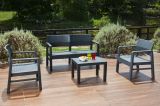 Set salotto da esterno Carpi, Set da giardino con 2 poltrone, 1 divano ed 1 tavolino, Salottino effetto rattan con cuscini, 100% Made in Italy, Antracite